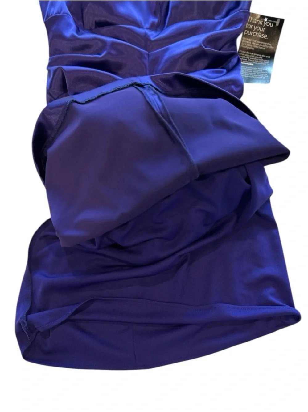 NWT Xscape Cocktail Dress Royal Blue/Purple Ruched One Shoulder Satin Mini Sz 6 - Picture 9 of 12